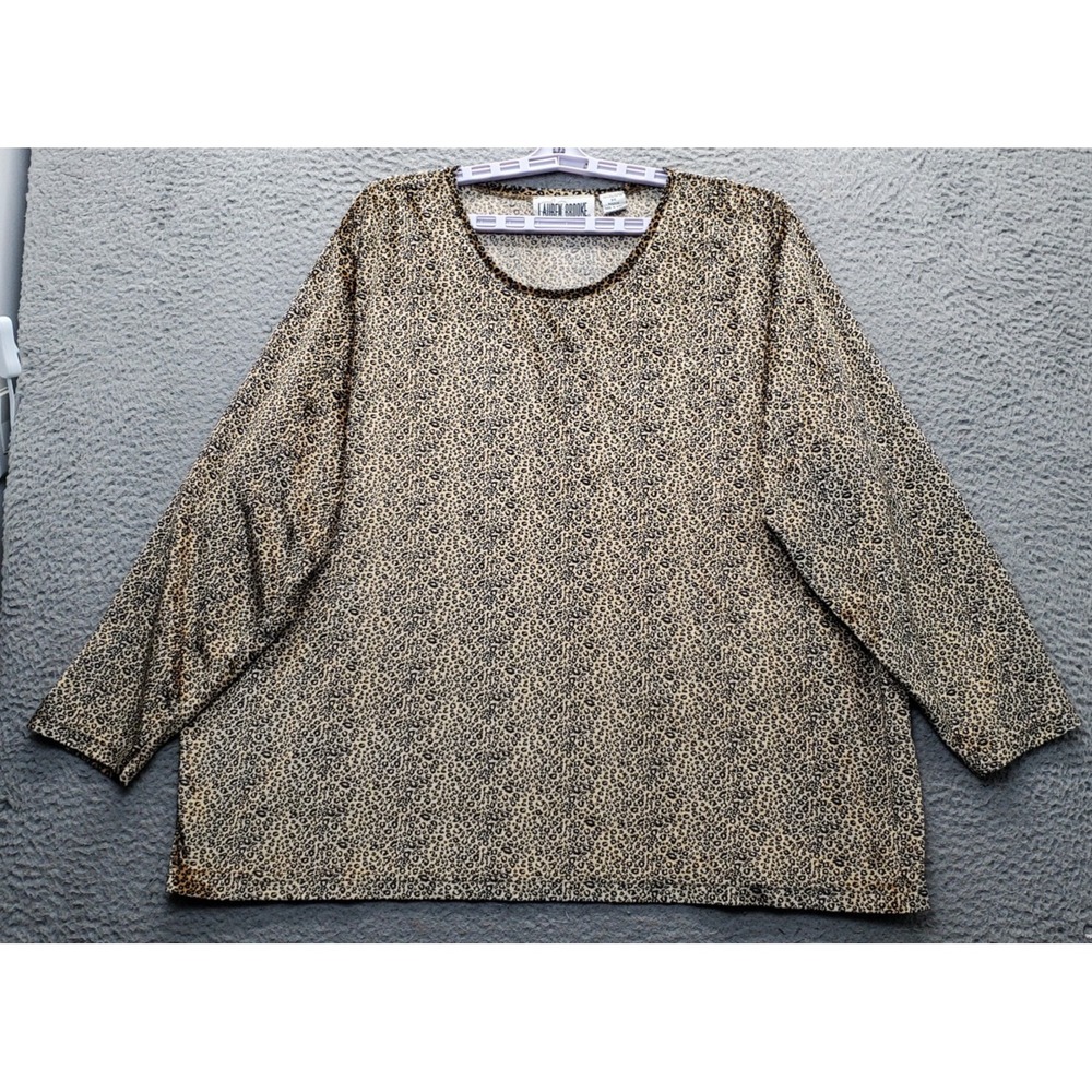Lauren Brooke T-Shirt Women 3X Multi Leopard Print Velour Long Sleeve Round Neck